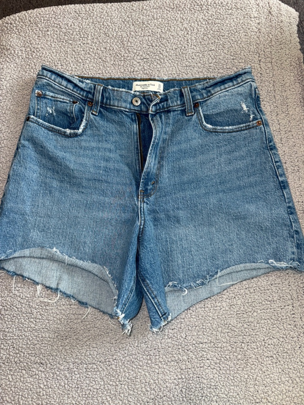 Abercrombie & Fitch Women's Distressed Mid-Blue Denim Shorts